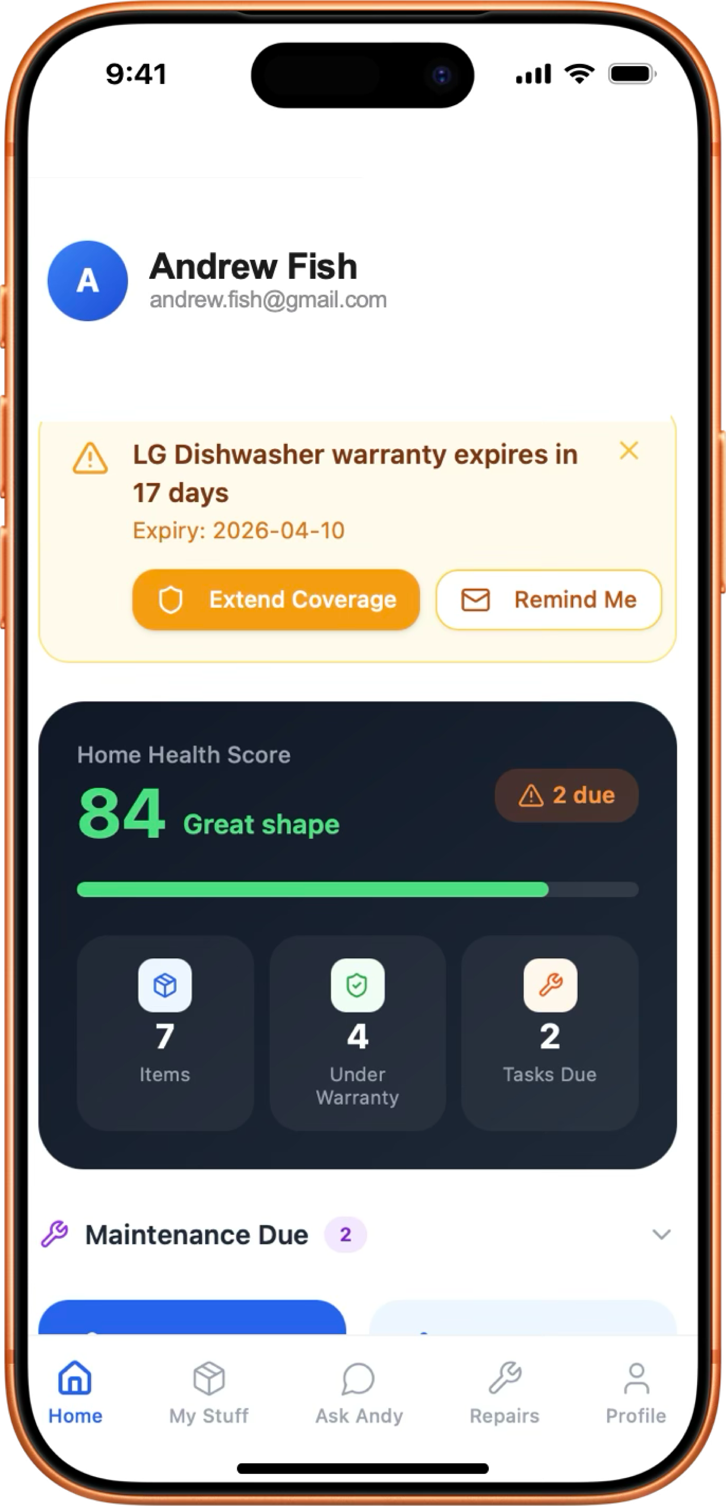 OwnWise home dashboard